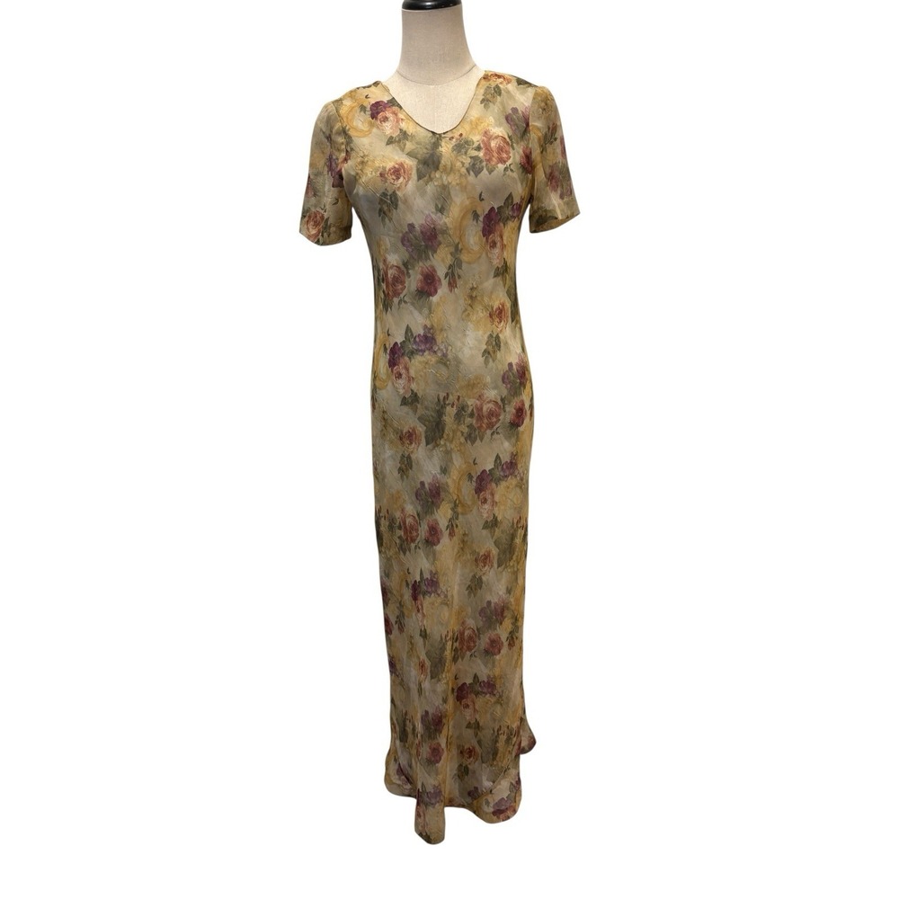 Vtg 90s Floral Midi Dress Sheer Fairy Grunge Cottagecore Boho